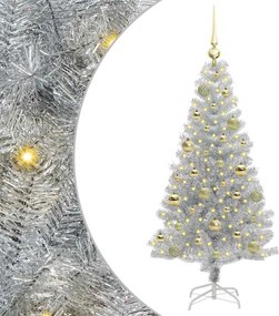 vidaXL Brad de Crăciun cu 150 LED cu suport Argintiu 120 cm PET