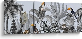 Tablou - Jungla ilustrată (cu ceas) (90x30 cm)