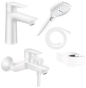 Set baterie lavoar, baterie cada si set de dus, alb mat, Hansgrohe Talis E