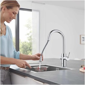 Baterie bucatarie Grohe Blue Home Duo, cu dus extractibil, pipa C, sistem filtrare, racire si carbonatare, starter kit, crom - 31541000