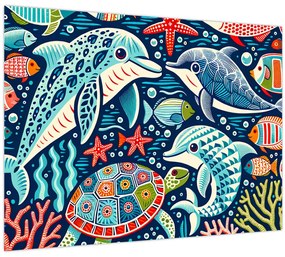 Tablou pe sticlă – Animale acvatice desenate (70x50 cm)