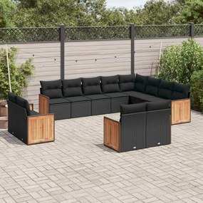 3260592 vidaXL Set canapele de grădină, 12 piese, cu perne, negru, poliratan