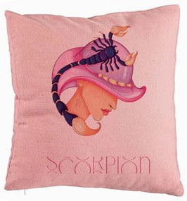 Perna Decorativa, Model Zodia Scorpion, 40x40 cm, Roz, Husa Detasabila, Burduf