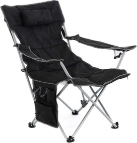 Scaun de camping, suport pentru picioare detașabil, negru