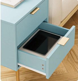 NOR2 - Set 2 Noptiere 40 cm, cu 2 sertare, dormitor - Roz / Albastru - Auriu