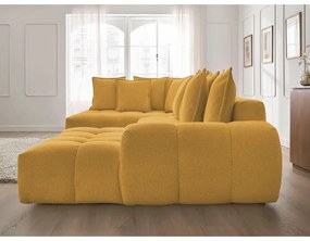 Colțar galben muștar extensibil/cu spațiu de depozitare cu tapițerie din chenille (cu colț pe partea stângă/în formă de "U") Everest – Bobochic Paris