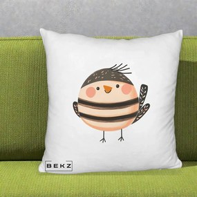 Perna Decorativa Pui Kawaii Bej-Negru Dungat, 40x40 cm, Alb Pufos, Husa Detasabila, Perna Inclusa, BEKZ®