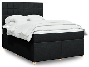vidaXL Pat box spring cu saltea, negru, 140x190 cm, textil