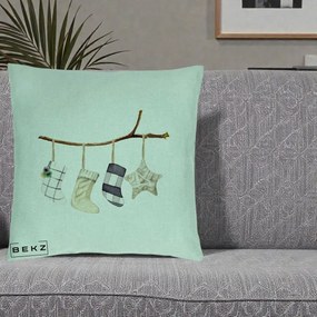 Perna Decorativa Ciorapi de Craciun pe Ramura, 40x40 cm, Verde Menta, Husa Detasabila, Perna Inclusa, BEKZ®