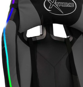Scaun de racing cu LED RGB, gri si negru, piele ecologica Gri si negru, Fara suport de picioare, 1