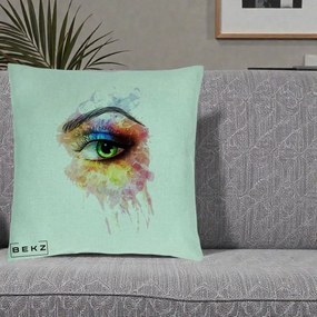 Perna Decorativa Ochi Verde Acuarela, 40x40 cm, Verde Menta, Husa Detasabila, Perna Inclusa, BEKZ®