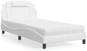 vidaXL Pat cu saltea, alb, 100x200 cm, piele ecologică