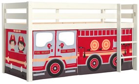 Pat cabină Pino Camion de pompieri – 2 paturi cu cortină – aventură și confort pentru copii – Vipack