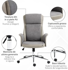 Vinsetto Scaun de Birou Elegant din 2 Țesături, Ergonomic, Reglabil pe Înălțime, cu Roți Pivotante, 65x72x108-118cm, Gri | Aosom Romania