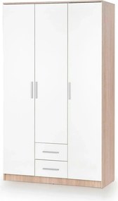 Dulap LIMA S-3, alb/stejar sonoma, PAL laminat, cu 3 usi si 2 sertare,