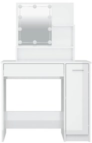 Masa de toaleta cu LED, alb extralucios, 86,5x35x136 cm Alb foarte lucios