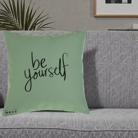 Perna Decorativa Be Yourself Caligrafie Neagra, 40x40 cm, Verde, Husa Detasabila, Perna Inclusa, BEKZ®