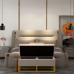 HOMCOM Bancă de Depozitare Rectangulară cu Șezut Căptușit și Picioare din Oțel, 110x44x49 cm, Bej | Aosom Romania