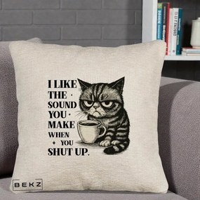 Perna Decorativa I Like the Sound You Make Pisica, 40x40 cm, Bej Canapea, Husa Detasabila, Perna Inclusa, BEKZ®