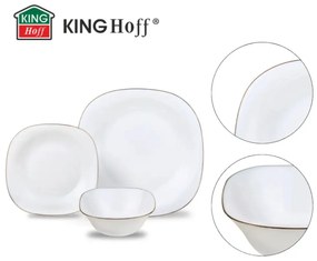Set farfurii 18 piese, opal, alb cu auriu Kinghoff KH-1923