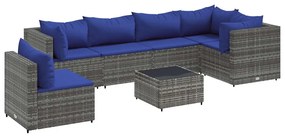 3308183 vidaXL Set mobilier de grădină cu perne, 7 piese, gri, poliratan