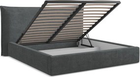 Pat matrimonial gri închis tapițat cu spațiu de depozitare cu somieră 140x200 cm Esala – Makamii