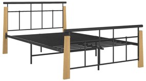 324899 vidaXL Cadru de pat, negru, 120x200 cm, metal și lemn masiv de stejar