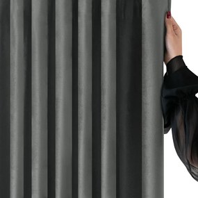 Draperie gri închis dimout (semi-opacă) din catifea 200x175 cm Velto – Filumi
