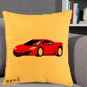 Perna Personalizata Masina Sport Rosie Grafic, 40x40 cm, Galben, Husa Detasabila, Perna Inclusa, BEKZ®