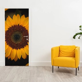 Fototapet pentru ușă - Floarea soarelui și frunze (95x205cm)