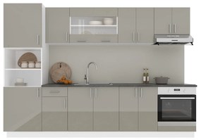 Set Bucatarie Karo V27, Gri Lucios/Alb, MDF, Blat Thermo 28 mm, L 300 cm