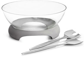 Castron de salată din glass și beton cu tacâmuri din steel stainless steel