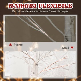 HOMCOM Copac Di Betulla Con 120 Lumini Led Înalt 150cm 3 Niveluri Luminosità Alb | Aosom Romania