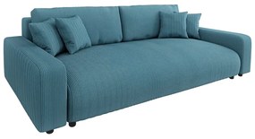 Canapea turcoaz extensibilă, cu spațiu de depozitare, cu tapițerie din catifea reiată 234 cm Sara – Ropez