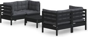 vidaXL Set mobilier grădină cu perne antracit, 5 piese, lemn de pin