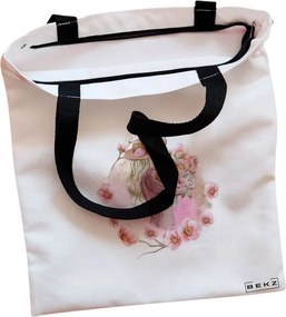 Sacosa de Panza pentru Cumparaturi, Geanta Tote, model Floral Romance, Cu fermoar, 38x34.5 cm, Alba, BEKZ®