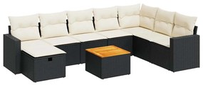 3325801 vidaXL Set mobilier de grădină cu perne, 9 piese, negru, poliratan