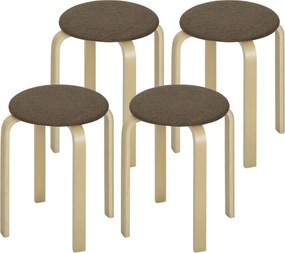 HOMCOM Taburet tapițat în set de 4, stivuibile, suprafață vopsită, picioare din lemn, Maro | Aosom Romania