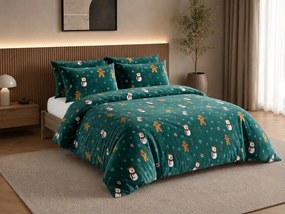 Lenjerie cocolino SNOWMAN AND GINGERBREAD verde Dimensiune lenjerie de pat: 70 x 90 cm | 140 x 220 cm