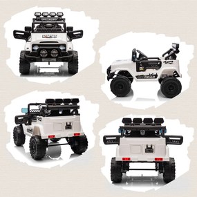 AIYAPLAY Off-road pentru Copii cu Faruri, Claxon, Centură și Telecomandă, în PP și Metal, 99x66x68.5 cm, Alb | Aosom Romania