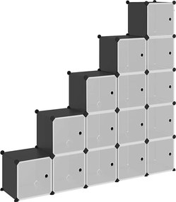 vidaXL Organizator cub de depozitare cu uși, 15 cuburi, negru, PP