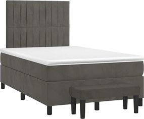 vidaXL Pat box spring cu saltea, gri închis, 120x190 cm, catifea