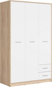 Dulap NEPO PLUS, alb/stejar sonoma, PAL, cu 3 usi si 2 sertare, 119x55