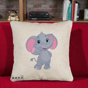 Perna Decorativa Pui de Elefant Kawaii, 40x40 cm, Bej Canapea, Husa Detasabila, Perna Inclusa, BEKZ®