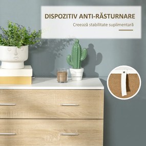 HOMCOM Comodă cu 4 Sertare, Mânere din Aluminiu și Structură din Lemn, 76x35x72cm, Alb și Stejar | Aosom Romania