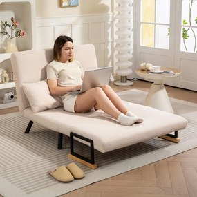 HOMCOM Canapea extensibilă canapea 2 locuri canapea din catifea, funcție de dormit, incl. 2 perne, aspect catifea, Natural + Bej + Negru | Aosom Romania