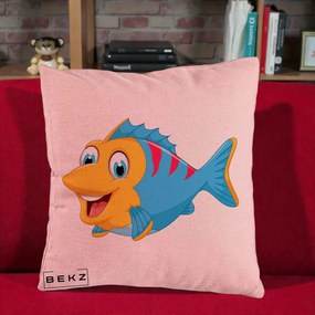Perna Decorativa Peste Vesel Cartoon, 40x40 cm, Roz, Husa Detasabila, Perna Inclusa, BEKZ®