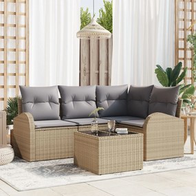 vidaXL Set canapea 5 piese cu perne din ratan poliester negru