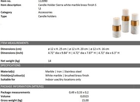 Set de 3 suporturi lumanari Sierra, marmura alba 112090 HZ