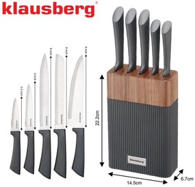 Set cuțite Klausberg KB 7979, 6 piese, Oțel inoxidabil, Suport, Grafit/maro